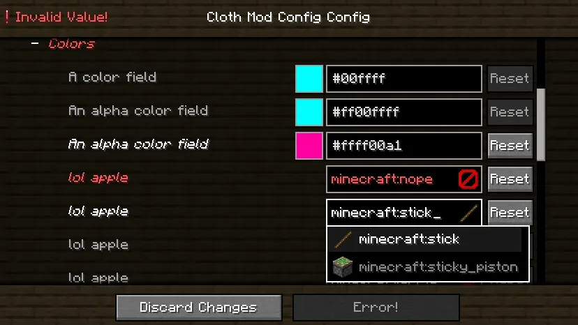 Example Config Screen